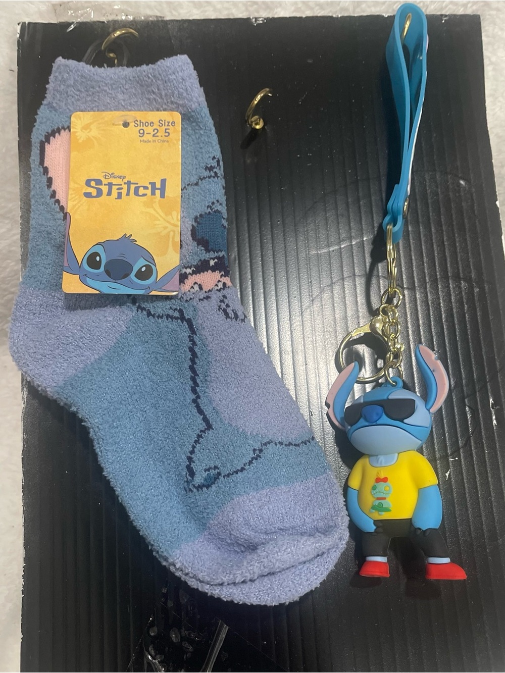 Disney Blue and Purple Stitch Kids Socks with Stitch Keychain